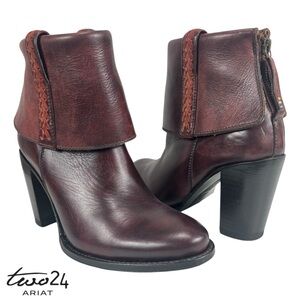 Ariat Two24 Women’s Size 6B Burgundy Leather Ankle Boots‎ Block Heel Zip Spain